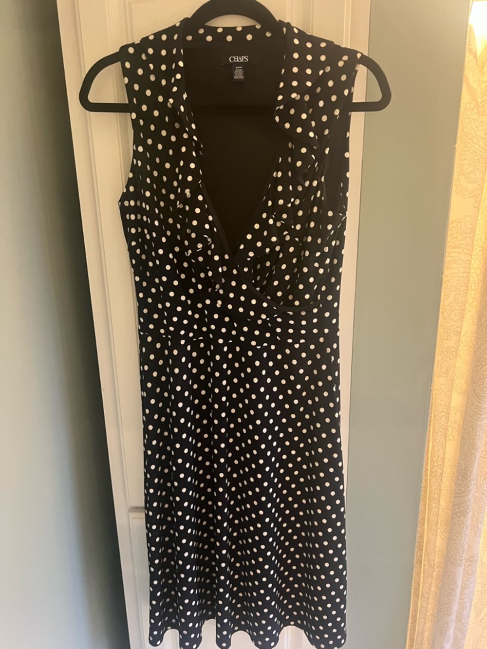 Chaps Black and White Polka Dot Midi Dress